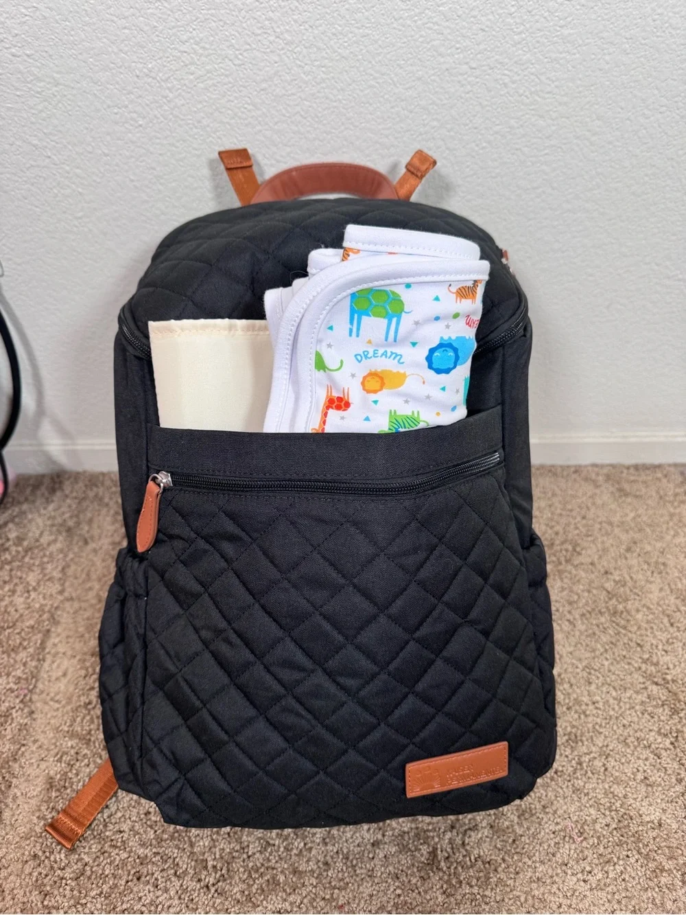 Black Quilted Baby Diaper Travel Backpack Bag Unused